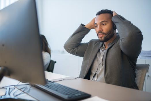 office worker looking stressed